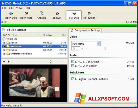 Ảnh chụp màn hình DVD Shrink cho Windows XP