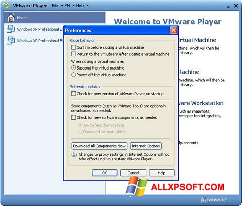 Ảnh chụp màn hình VMware Player cho Windows XP