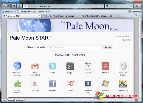 Ảnh chụp màn hình Pale Moon cho Windows XP