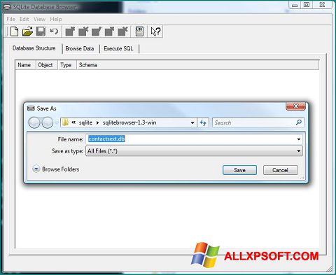 Ảnh chụp màn hình SQLite Database Browser cho Windows XP