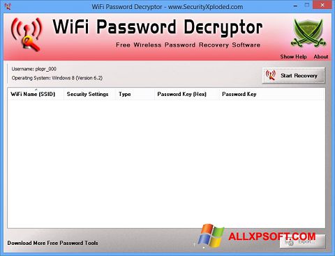 Ảnh chụp màn hình WiFi Password Decryptor cho Windows XP