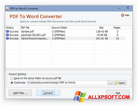 Ảnh chụp màn hình PDF to Word Converter cho Windows XP