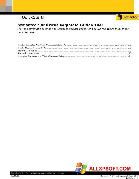 Ảnh chụp màn hình Symantec Antivirus Corporate Edition cho Windows XP