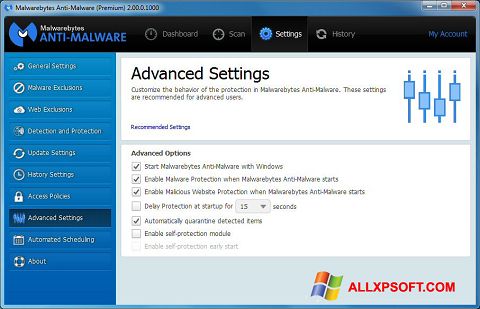 Ảnh chụp màn hình Malwarebytes Anti-Malware cho Windows XP