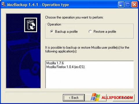 Ảnh chụp màn hình MozBackup cho Windows XP