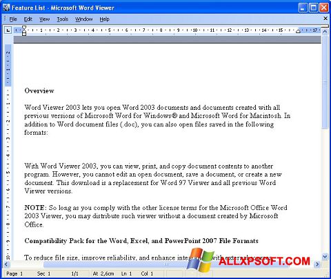 Ảnh chụp màn hình Word Viewer cho Windows XP