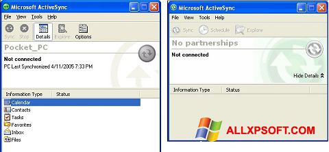 Ảnh chụp màn hình Microsoft ActiveSync cho Windows XP