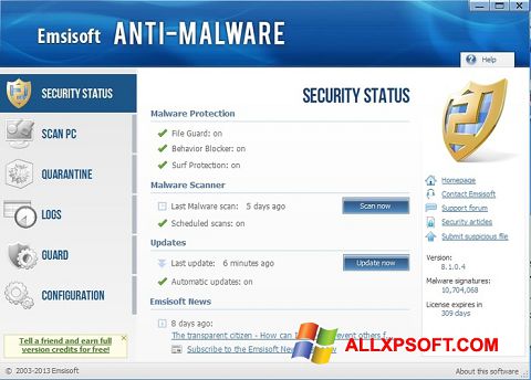Ảnh chụp màn hình Emsisoft Anti-Malware cho Windows XP