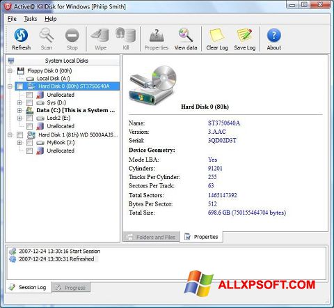 Ảnh chụp màn hình Active KillDisk cho Windows XP