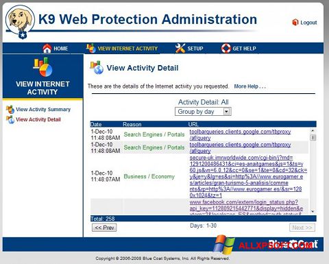 Ảnh chụp màn hình K9 Web Protection cho Windows XP