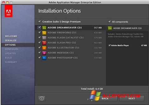 Ảnh chụp màn hình Adobe Application Manager cho Windows XP