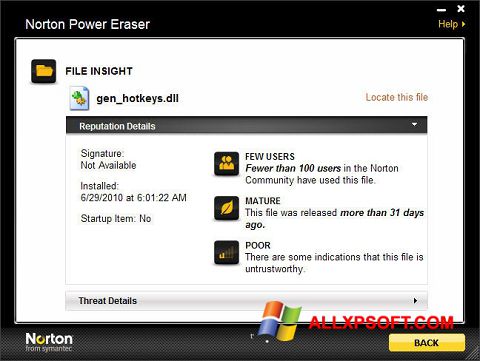 Ảnh chụp màn hình Norton Power Eraser cho Windows XP