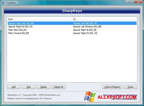 Ảnh chụp màn hình SharpKeys cho Windows XP