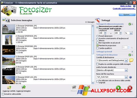 Ảnh chụp màn hình Fotosizer cho Windows XP