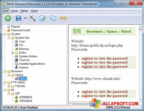 Ảnh chụp màn hình Multi Password Recovery cho Windows XP