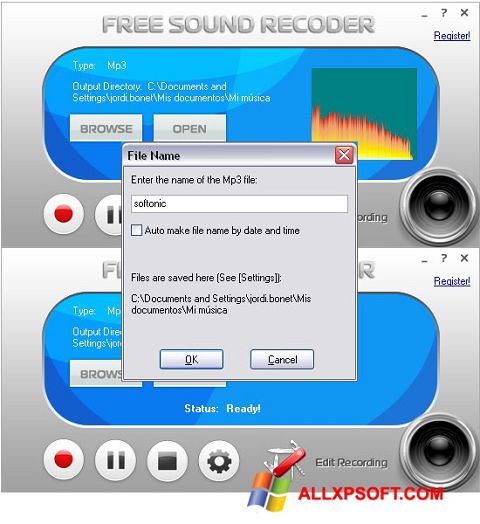 Ảnh chụp màn hình Free Sound Recorder cho Windows XP