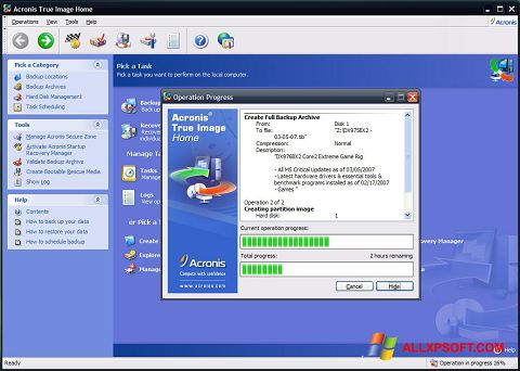 Ảnh chụp màn hình Acronis True Image cho Windows XP