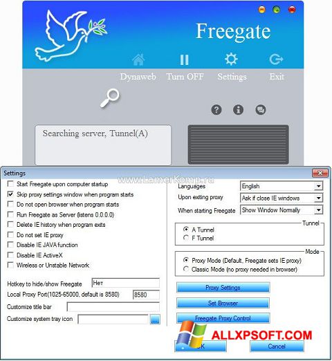 Ảnh chụp màn hình Freegate cho Windows XP