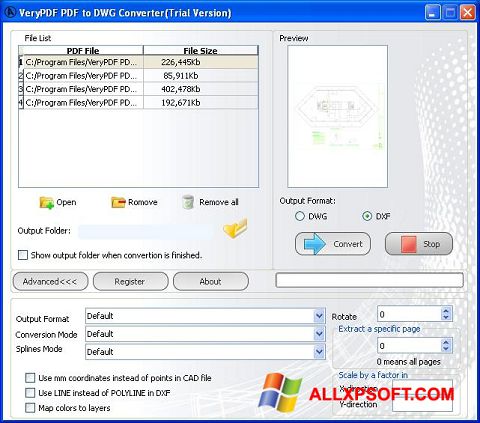 Ảnh chụp màn hình PDF to DWG Converter cho Windows XP