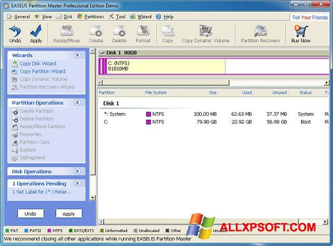 Ảnh chụp màn hình EASEUS Partition Master cho Windows XP