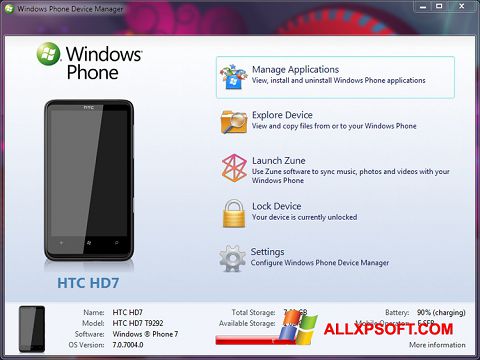 Ảnh chụp màn hình Windows Phone Device Manager cho Windows XP