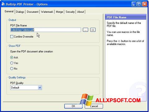 Ảnh chụp màn hình BullZip PDF Printer cho Windows XP