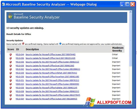Ảnh chụp màn hình Microsoft Baseline Security Analyzer cho Windows XP