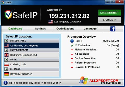 Ảnh chụp màn hình SafeIP cho Windows XP