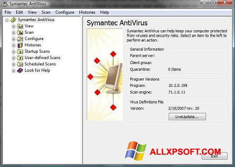Ảnh chụp màn hình Symantec Antivirus cho Windows XP