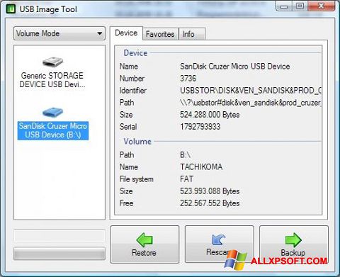 Ảnh chụp màn hình USB Image Tool cho Windows XP