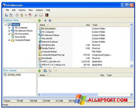 Ảnh chụp màn hình InfraRecorder cho Windows XP