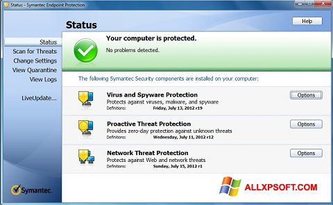 Ảnh chụp màn hình Symantec Endpoint Protection cho Windows XP