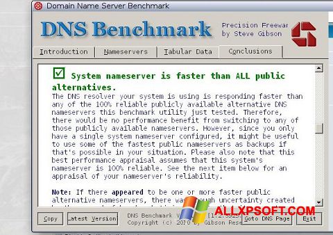 Ảnh chụp màn hình DNS Benchmark cho Windows XP