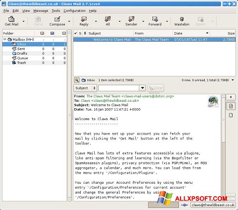 Ảnh chụp màn hình Claws Mail cho Windows XP