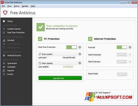 Ảnh chụp màn hình Avira Free Antivirus cho Windows XP