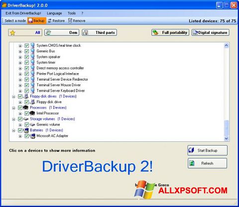 Ảnh chụp màn hình Driver Backup cho Windows XP