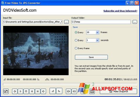 Ảnh chụp màn hình Free Video to JPG Converter cho Windows XP