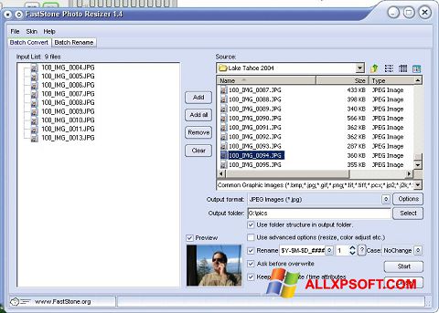 Ảnh chụp màn hình FastStone Photo Resizer cho Windows XP
