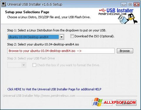 Ảnh chụp màn hình Universal USB Installer cho Windows XP