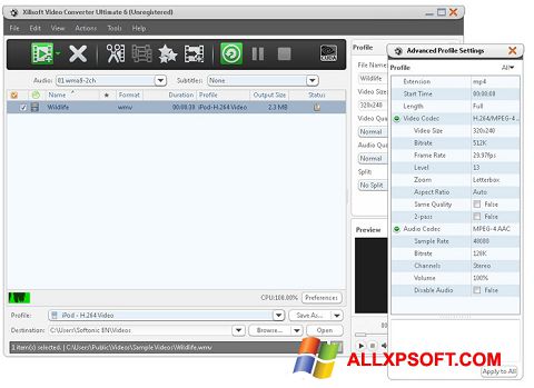 Ảnh chụp màn hình Xilisoft Video Converter cho Windows XP