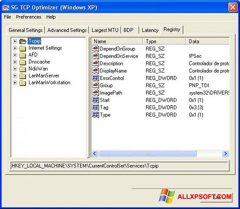 Ảnh chụp màn hình TCP Optimizer cho Windows XP